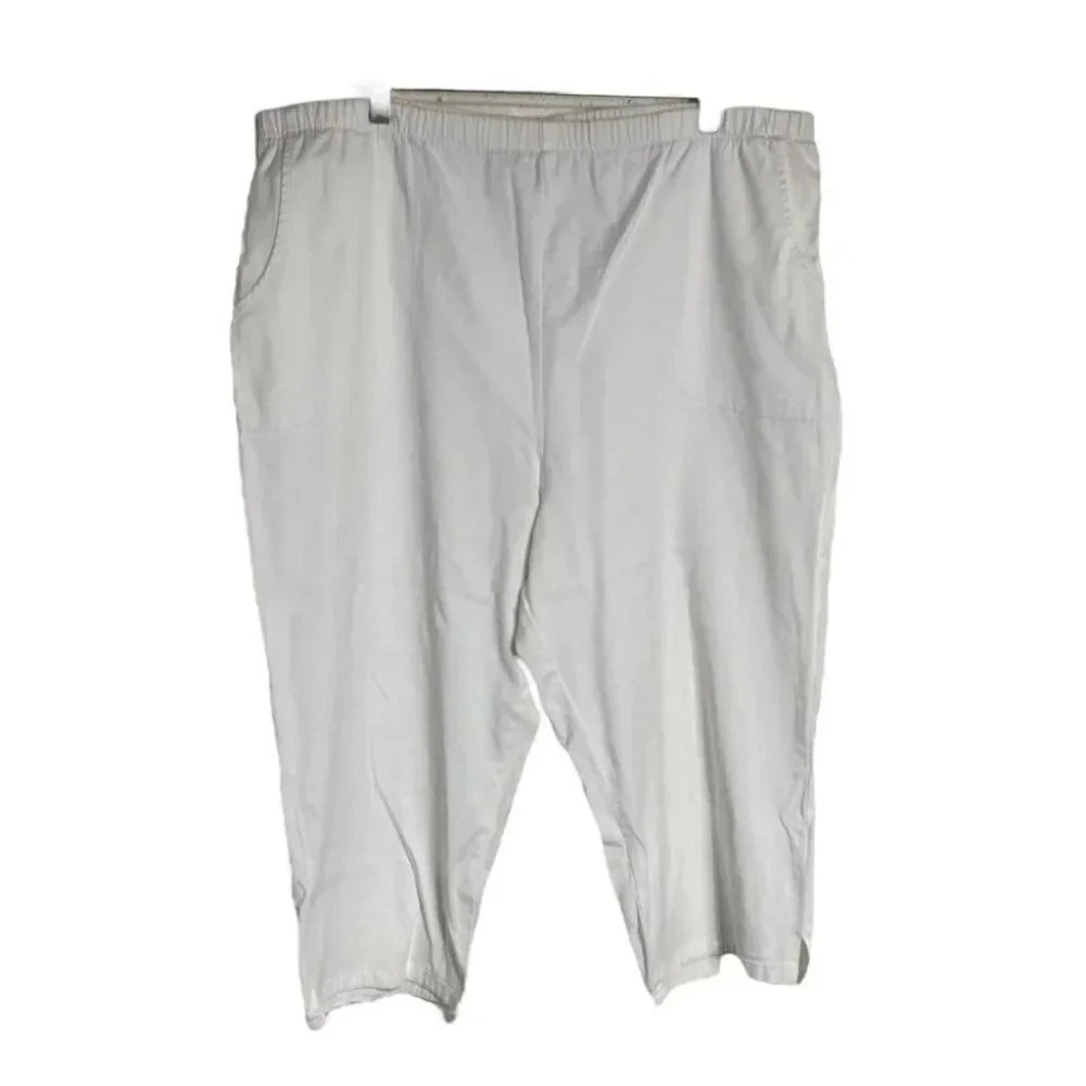 D&Co Denim & Company Capris XL White Elastic Waist Cotton Stretch Cropped Pants